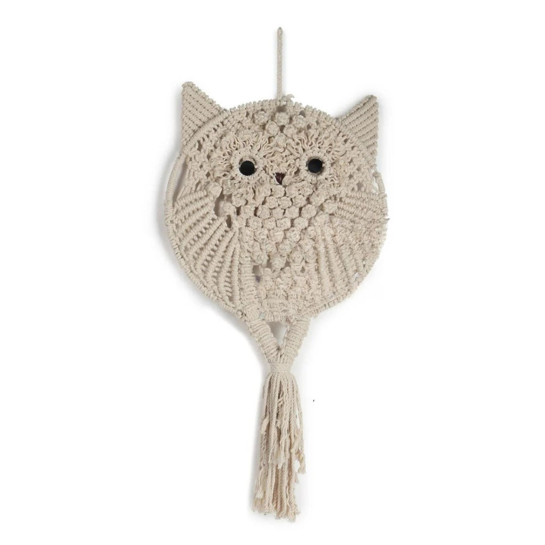 Owl macrame wall hanging made of cotton cord custom design